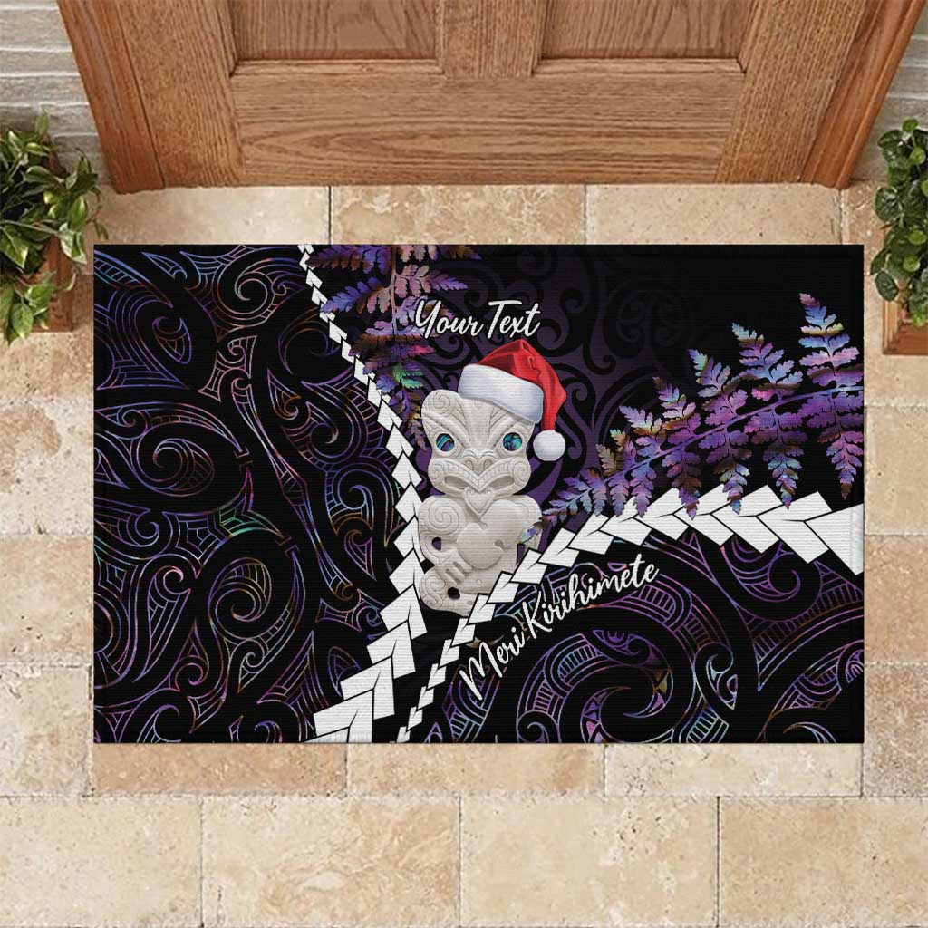 New Zealand Personalised Rubber Doormat Meri Kirihimete Kowhaiwhai Mix Paua Shell - Amethys