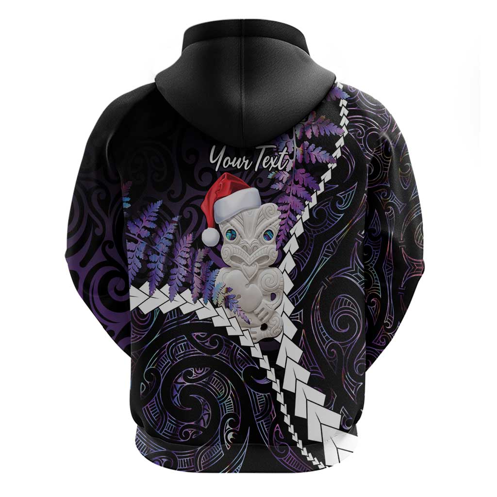 New Zealand Personalised Zip Hoodie Meri Kirihimete Kowhaiwhai Mix Paua Shell - Amethys