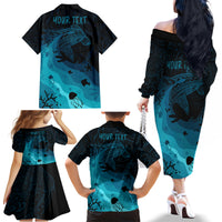 Polynesian Shark Family Matching Off Shoulder Long Sleeve Dress and Hawaiian Shirt Under The Waves LT7 - Polynesian Pride