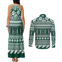 Hawaii Rainbow Warriors Christmas Couples Matching Tank Maxi Dress and Long Sleeve Button Shirt Kakau Motifs LT7 - Polynesian Pride