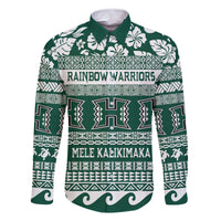 Hawaii Rainbow Warriors Christmas Family Matching Long Sleeve Bodycon Dress and Hawaiian Shirt Kakau Motifs LT7 Dad's Shirt - Long Sleeve Green - Polynesian Pride