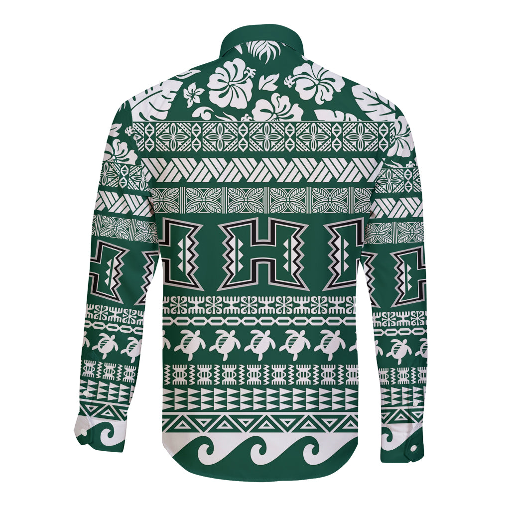 Hawaii Rainbow Warriors Christmas Long Sleeve Button Shirt Kakau Motifs LT7 - Polynesian Pride