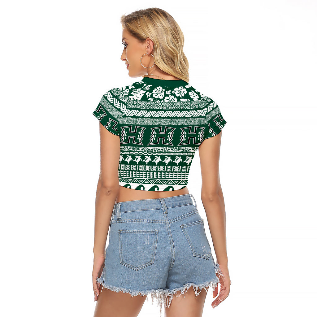 Hawaii Rainbow Warriors Christmas Raglan Cropped T Shirt Kakau Motifs LT7 - Polynesian Pride