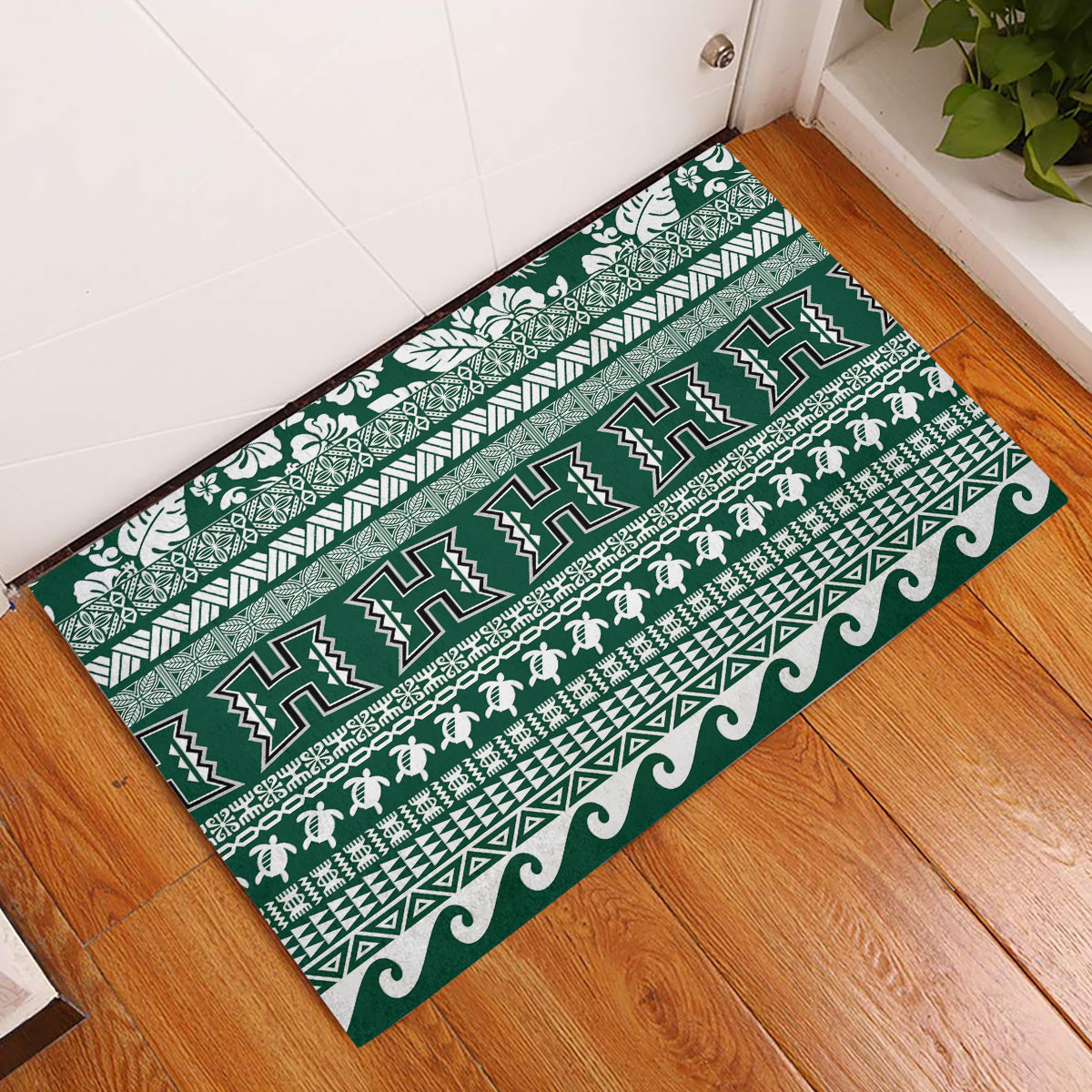 Hawaii Rainbow Warriors Christmas Rubber Doormat Kakau Motifs LT7 Green - Polynesian Pride