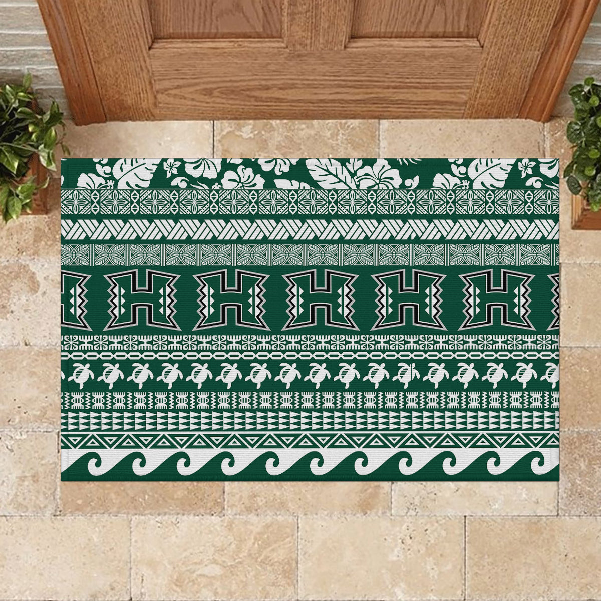 Hawaii Rainbow Warriors Christmas Rubber Doormat Kakau Motifs LT7 - Polynesian Pride