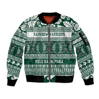 Hawaii Rainbow Warriors Christmas Sleeve Zip Bomber Jacket Kakau Motifs LT7 Unisex Green - Polynesian Pride