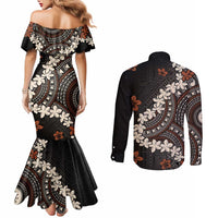 Bula Fiji Women's Day Couples Matching Mermaid Dress and Long Sleeve Button Shirt Classic Masi Tapa