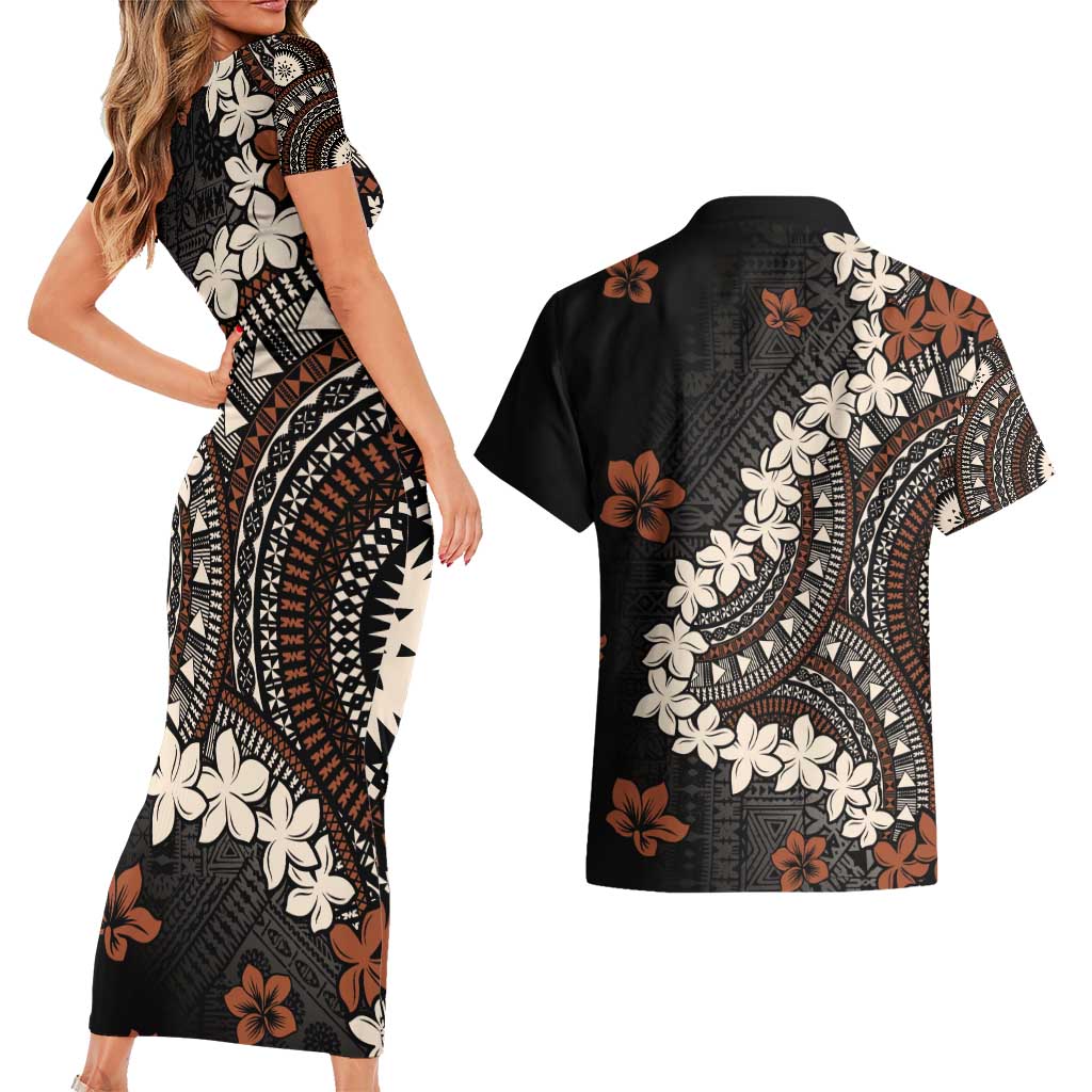 Bula Fiji Women's Day Couples Matching Short Sleeve Bodycon Dress and Hawaiian Shirt Classic Masi Tapa