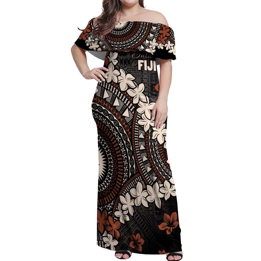 Bula Fiji Women's Day Off Shoulder Maxi Dress Classic Masi Tapa