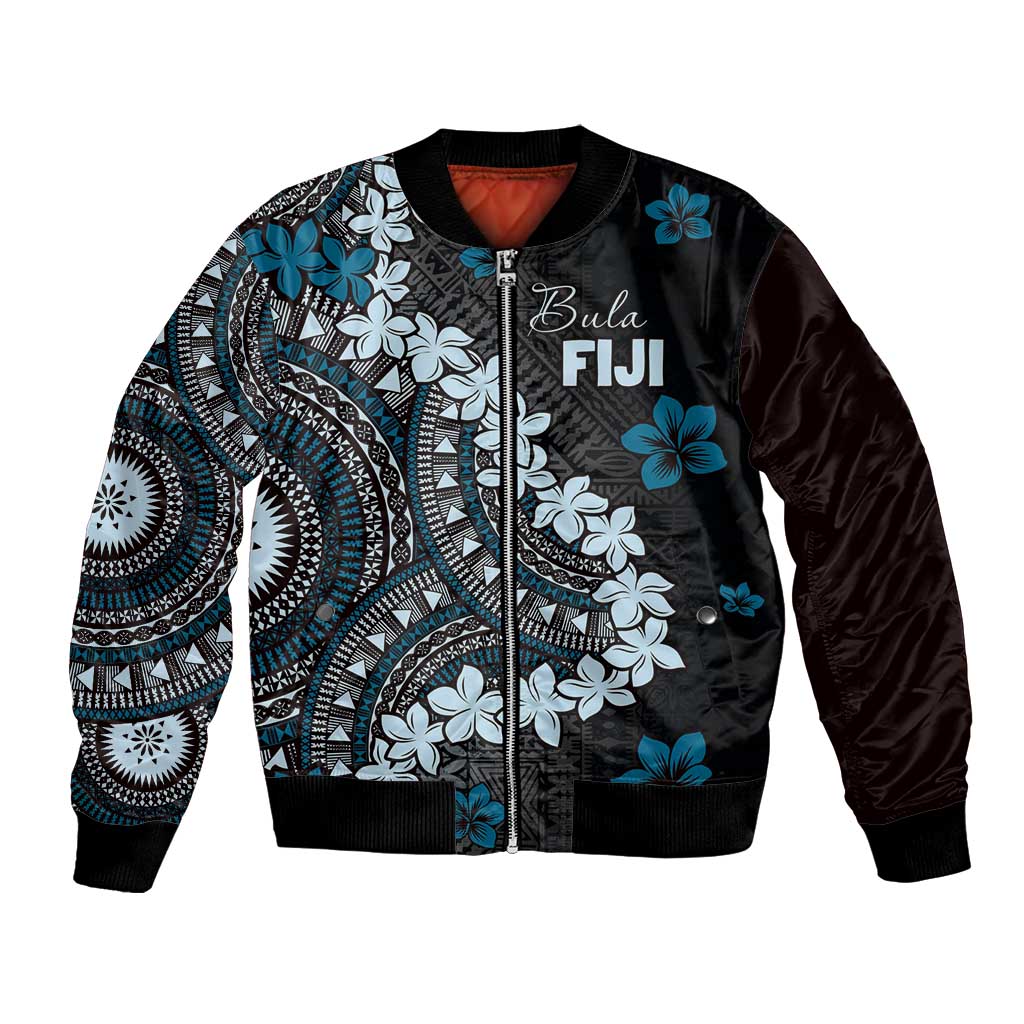 Bula Fiji Women's Day Bomber Jacket Indigo Masi Tapa