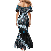 Bula Fiji Women's Day Family Matching Mermaid Dress and Hawaiian Shirt Indigo Masi Tapa