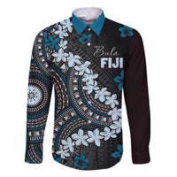 Bula Fiji Women's Day Family Matching Off The Shoulder Long Sleeve Dress and Hawaiian Shirt Indigo Masi Tapa