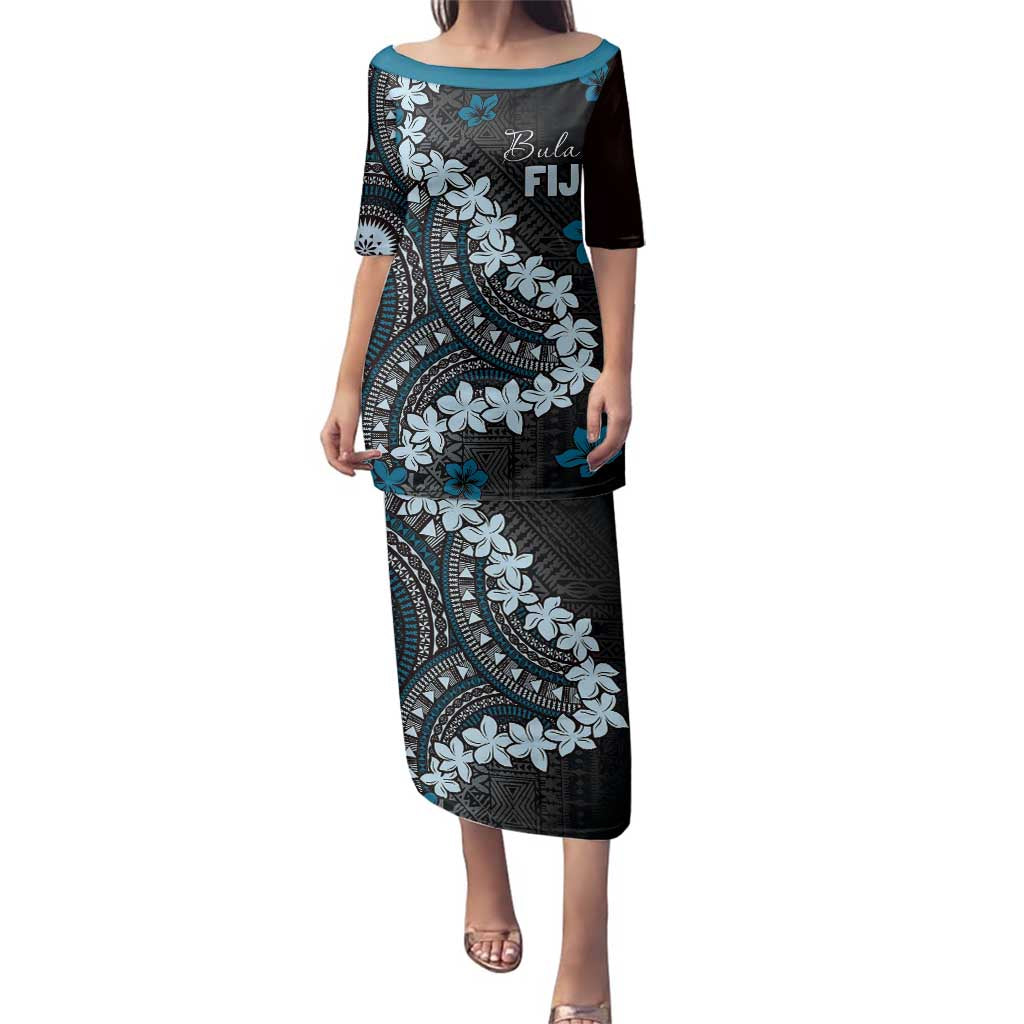 Bula Fiji Women's Day Family Matching Puletasi and Hawaiian Shirt Indigo Masi Tapa