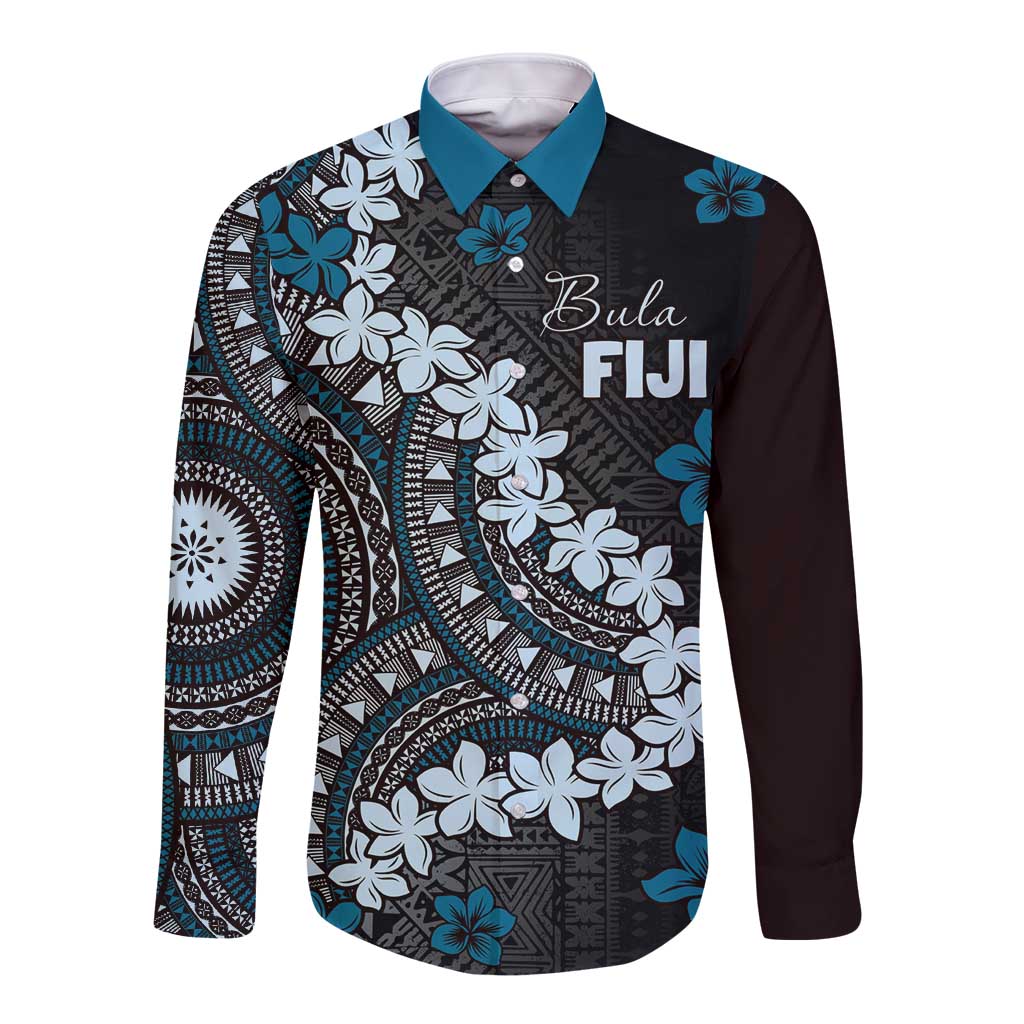 Bula Fiji Women's Day Long Sleeve Button Shirt Indigo Masi Tapa LT7 Unisex Indigo - Polynesian Pride