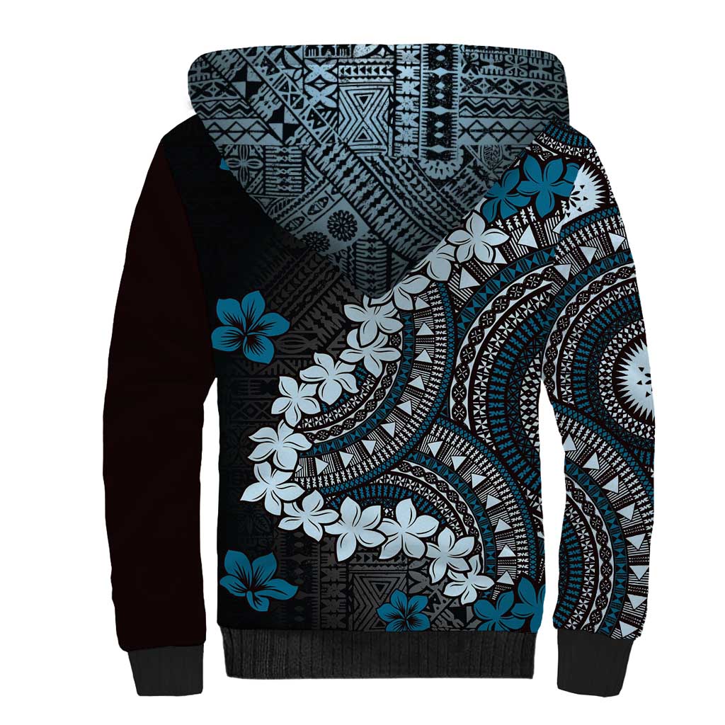 Bula Fiji Women's Day Sherpa Hoodie Indigo Masi Tapa