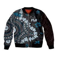 Bula Fiji Women's Day Sleeve Zip Bomber Jacket Indigo Masi Tapa