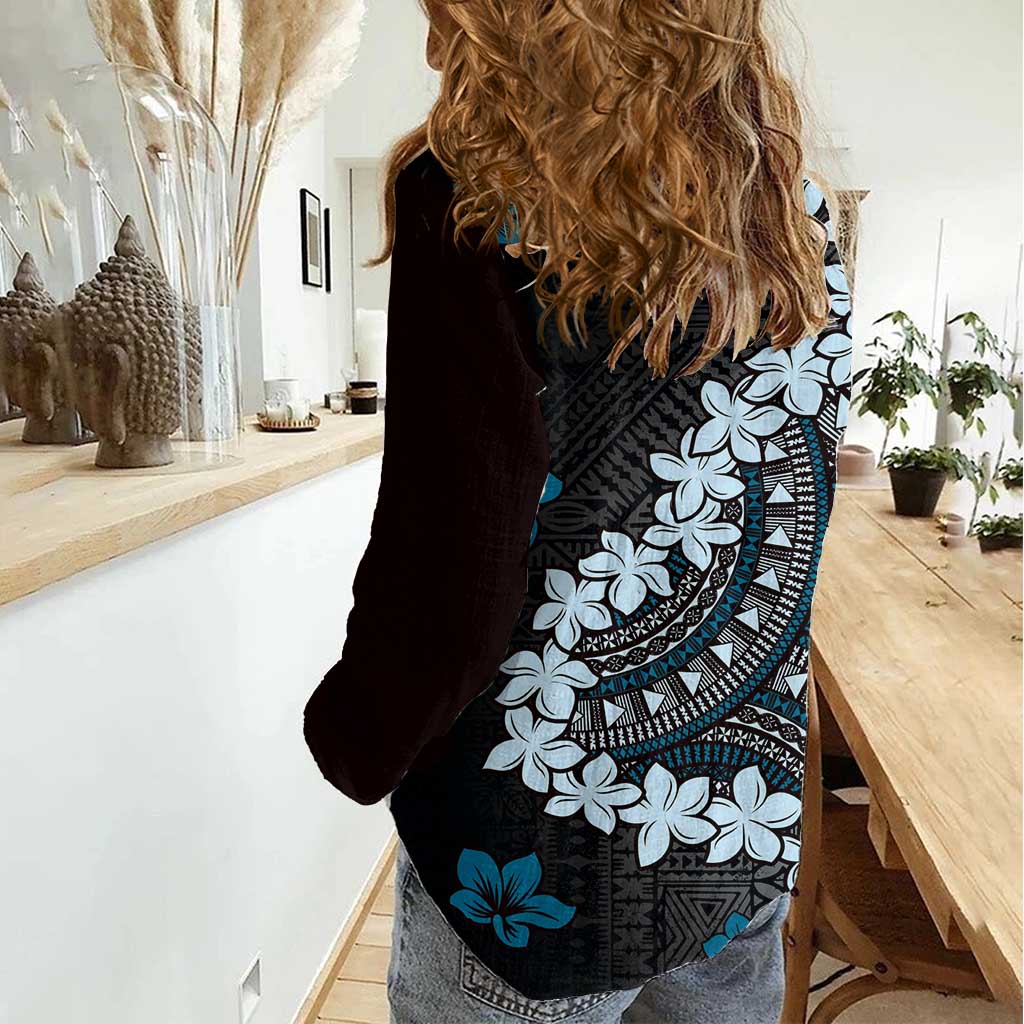 Bula Fiji Women's Day Women Casual Shirt Indigo Masi Tapa