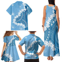 Bula Fiji Women's Day Family Matching Tank Maxi Dress and Hawaiian Shirt Turquoise Masi Tapa