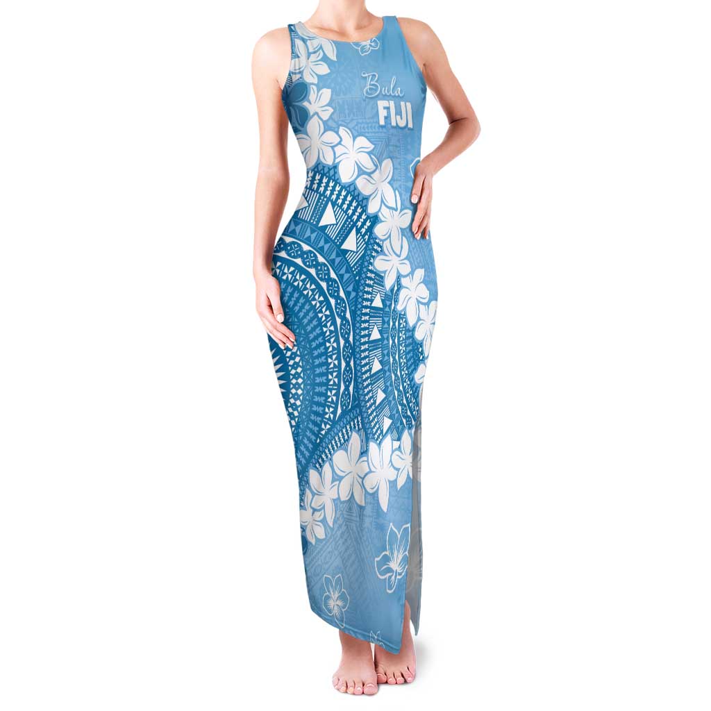 Bula Fiji Women's Day Family Matching Tank Maxi Dress and Hawaiian Shirt Turquoise Masi Tapa