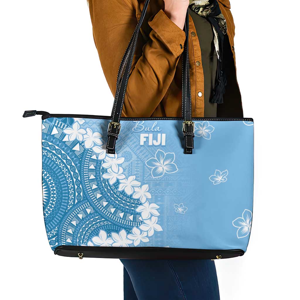 Bula Fiji Women's Day Leather Tote Bag Turquoise Masi Tapa LT7