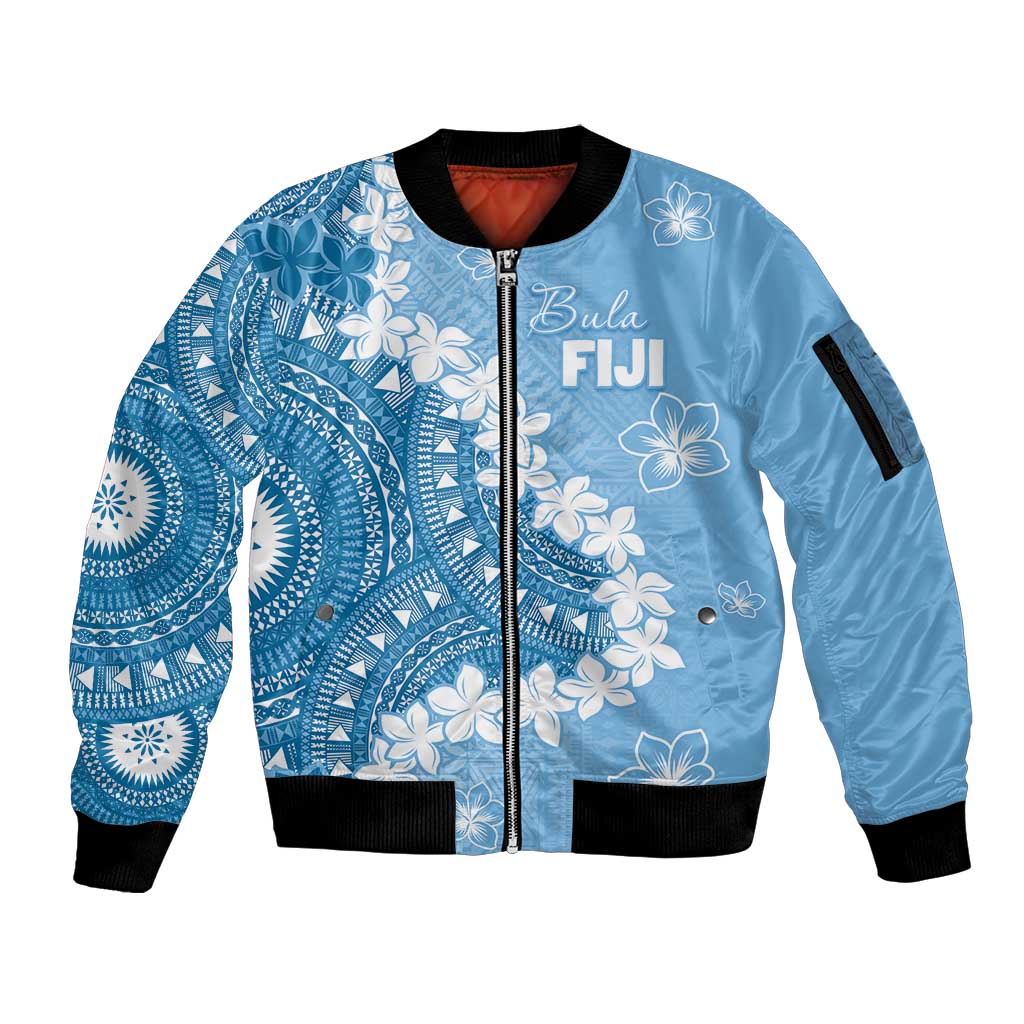 Bula Fiji Women's Day Sleeve Zip Bomber Jacket Turquoise Masi Tapa