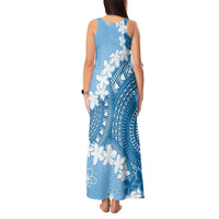 Bula Fiji Women's Day Tank Maxi Dress Turquoise Masi Tapa