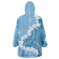 Bula Fiji Women's Day Wearable Blanket Hoodie Turquoise Masi Tapa
