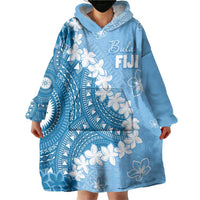 Bula Fiji Women's Day Wearable Blanket Hoodie Turquoise Masi Tapa