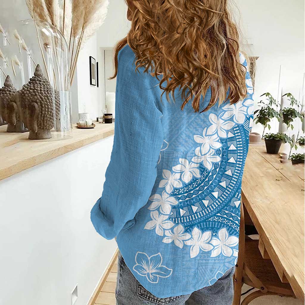 Bula Fiji Women's Day Women Casual Shirt Turquoise Masi Tapa