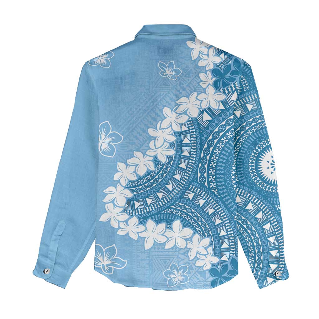 Bula Fiji Women's Day Women Casual Shirt Turquoise Masi Tapa