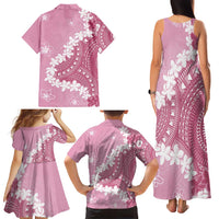 Bula Fiji Women's Day Family Matching Tank Maxi Dress and Hawaiian Shirt Pink Masi Tapa