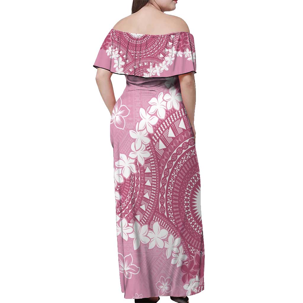 Bula Fiji Women's Day Off Shoulder Maxi Dress Pink Masi Tapa