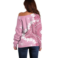 Bula Fiji Women's Day Off Shoulder Sweater Pink Masi Tapa