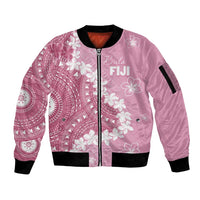 Bula Fiji Women's Day Sleeve Zip Bomber Jacket Pink Masi Tapa