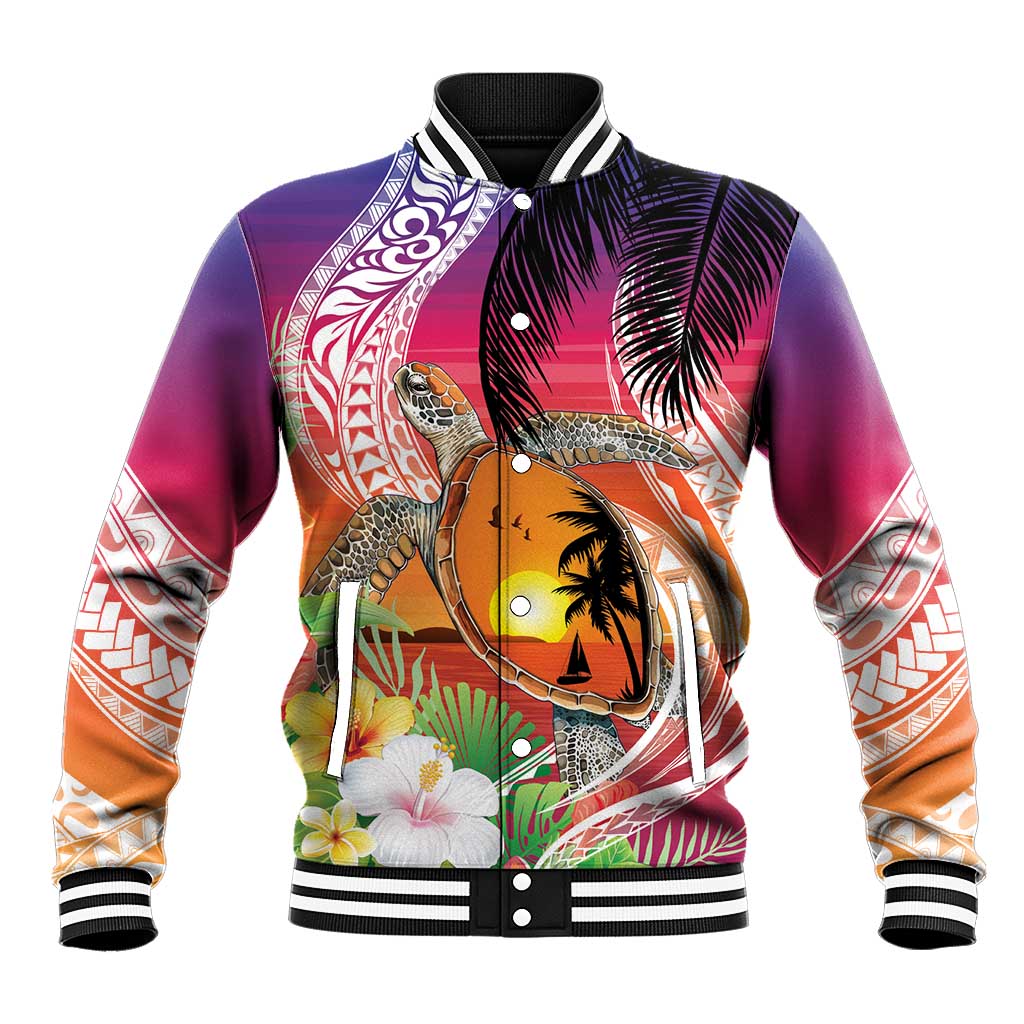 Polynesian Dreamy Turtle Baseball Jacket Sunset Scenery LT7 Unisex Art - Polynesian Pride