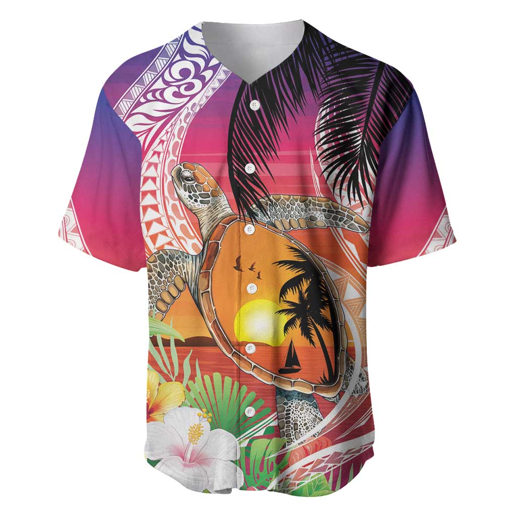 Polynesian Dreamy Turtle Baseball Jersey Sunset Scenery LT7 Art - Polynesian Pride