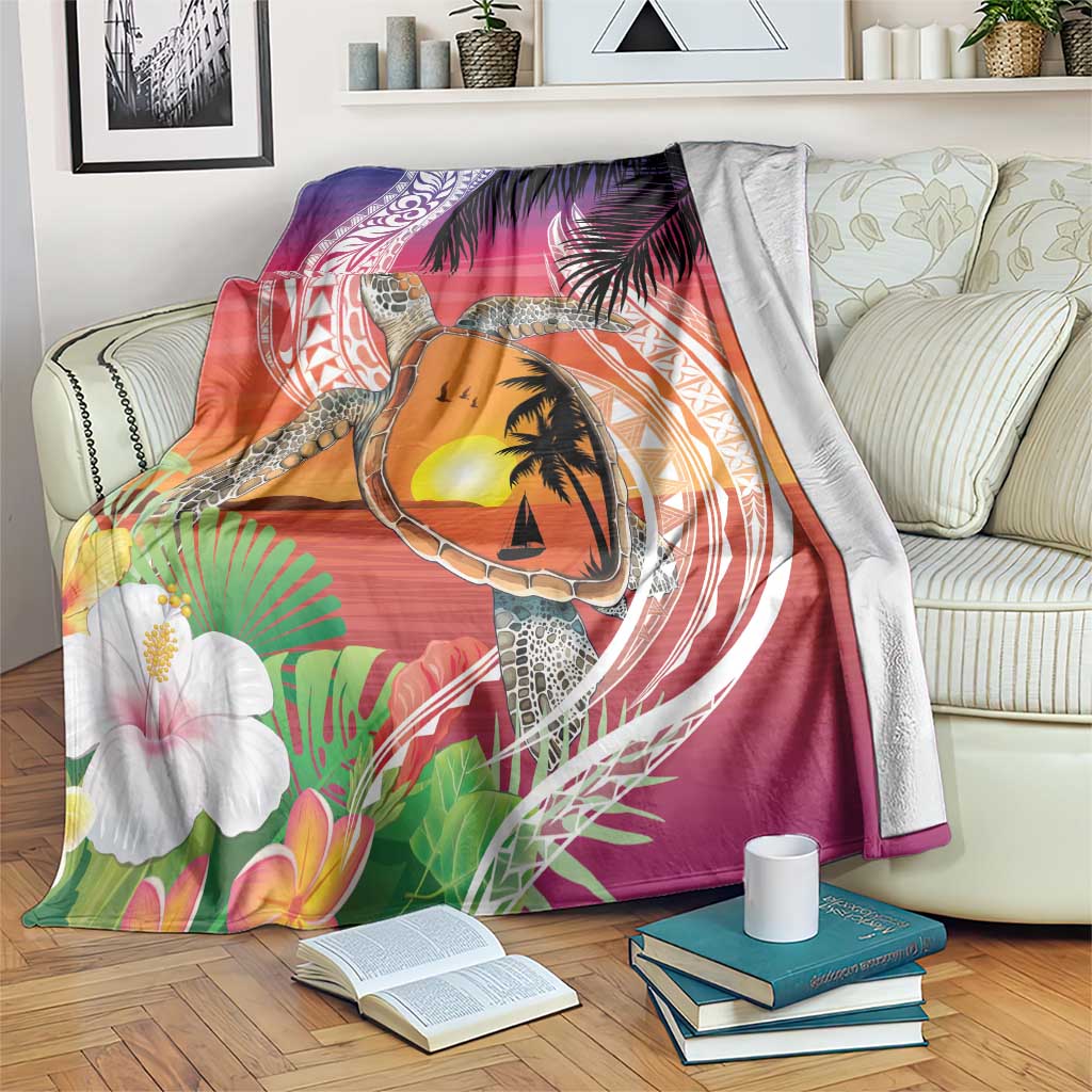 Polynesian Dreamy Turtle Blanket Sunset Scenery