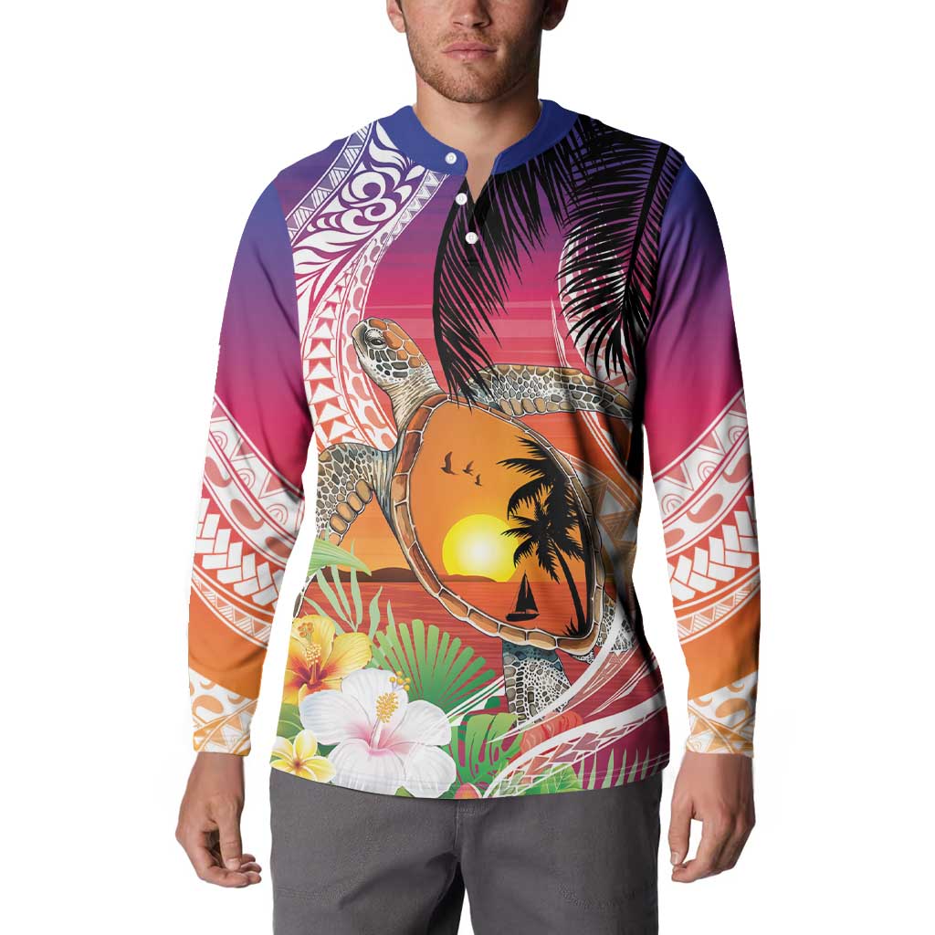 Polynesian Dreamy Turtle Button Sweatshirt Sunset Scenery