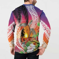 Polynesian Dreamy Turtle Button Sweatshirt Sunset Scenery