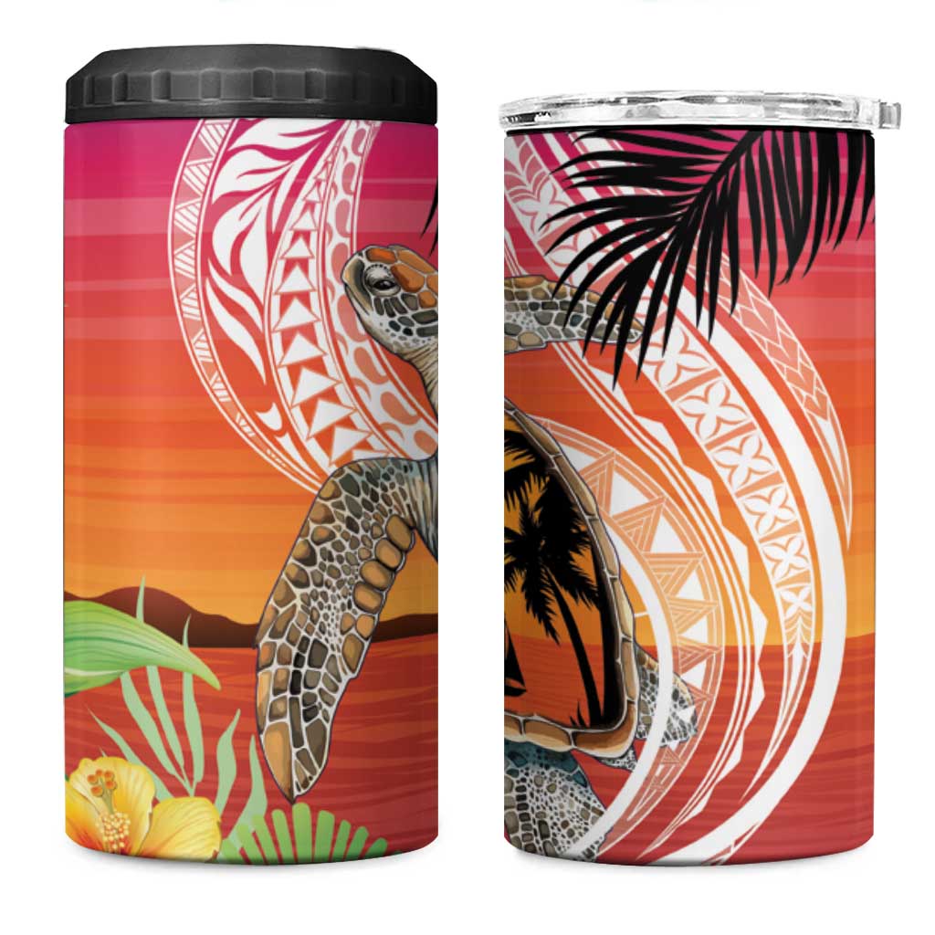 Polynesian Dreamy Turtle 4 in 1 Can Cooler Tumbler Sunset Scenery