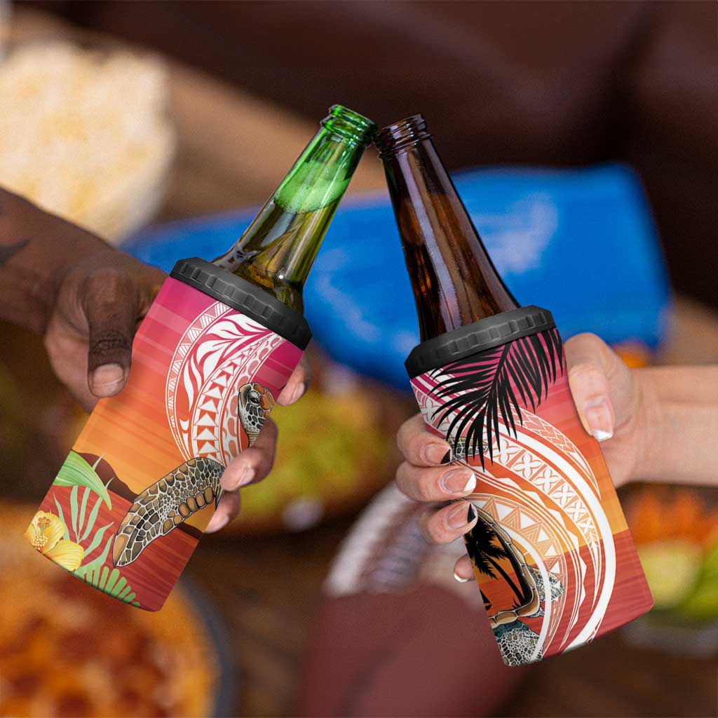 Polynesian Dreamy Turtle 4 in 1 Can Cooler Tumbler Sunset Scenery