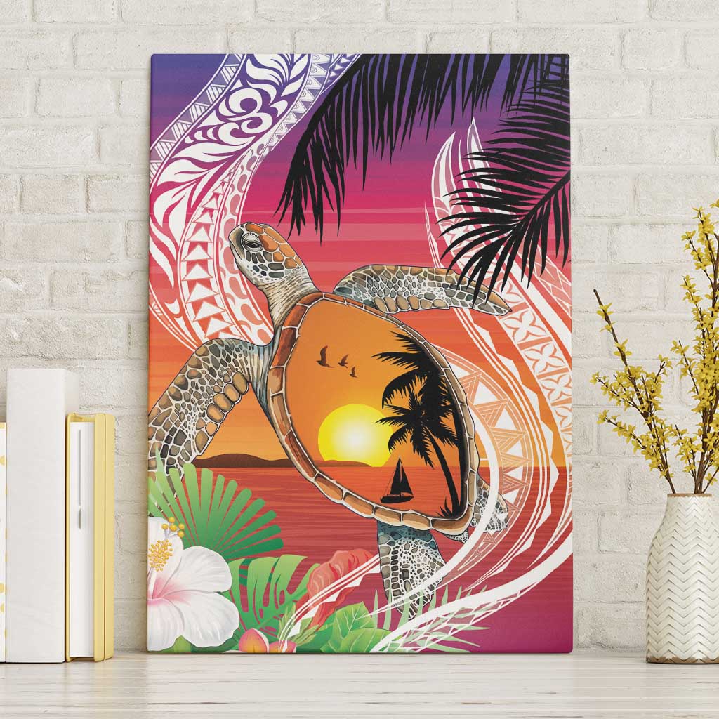 Polynesian Dreamy Turtle Canvas Wall Art Sunset Scenery