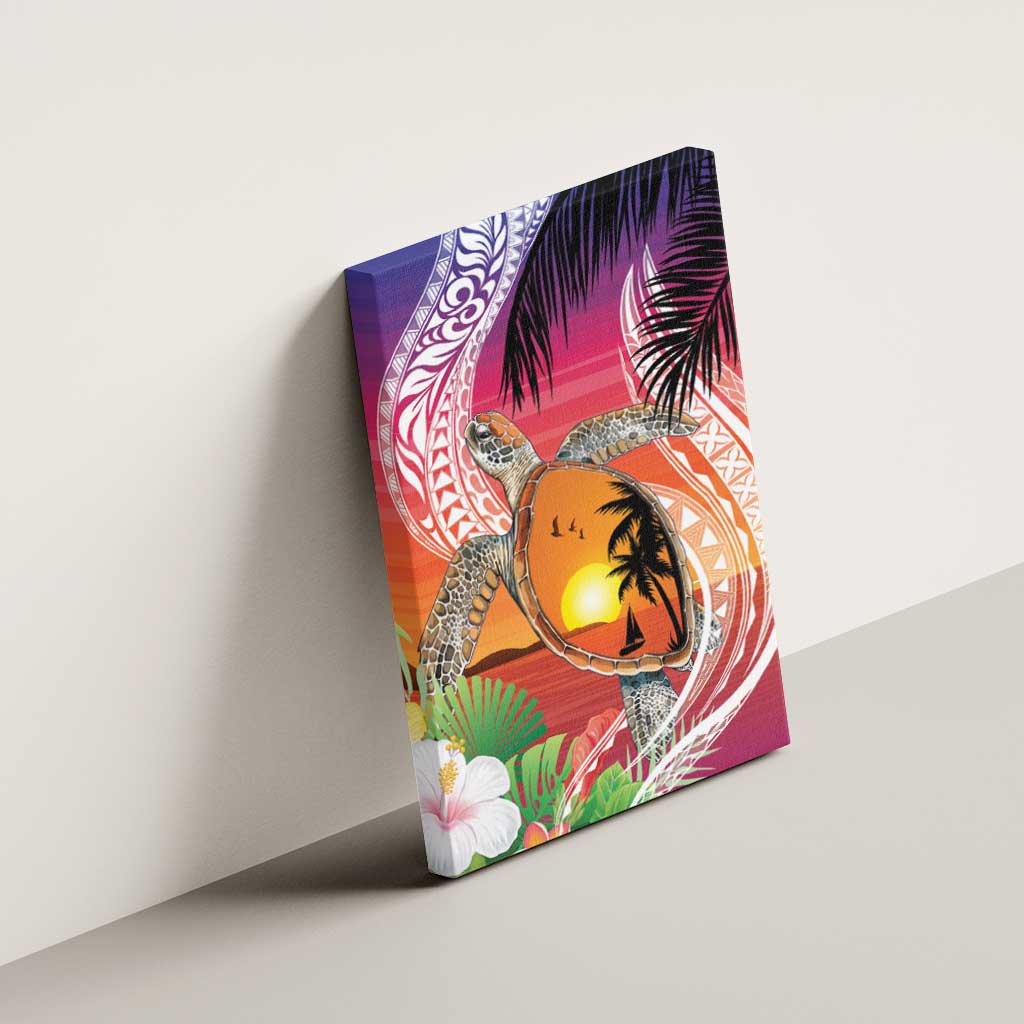 Polynesian Dreamy Turtle Canvas Wall Art Sunset Scenery