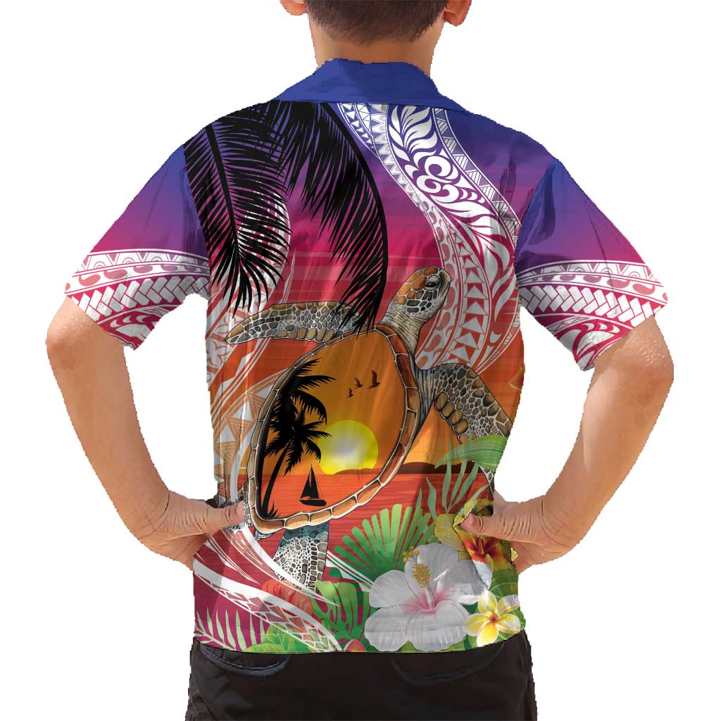 Polynesian Dreamy Turtle Family Matching Long Sleeve Bodycon Dress and Hawaiian Shirt Sunset Scenery