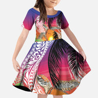 Polynesian Dreamy Turtle Family Matching Long Sleeve Bodycon Dress and Hawaiian Shirt Sunset Scenery