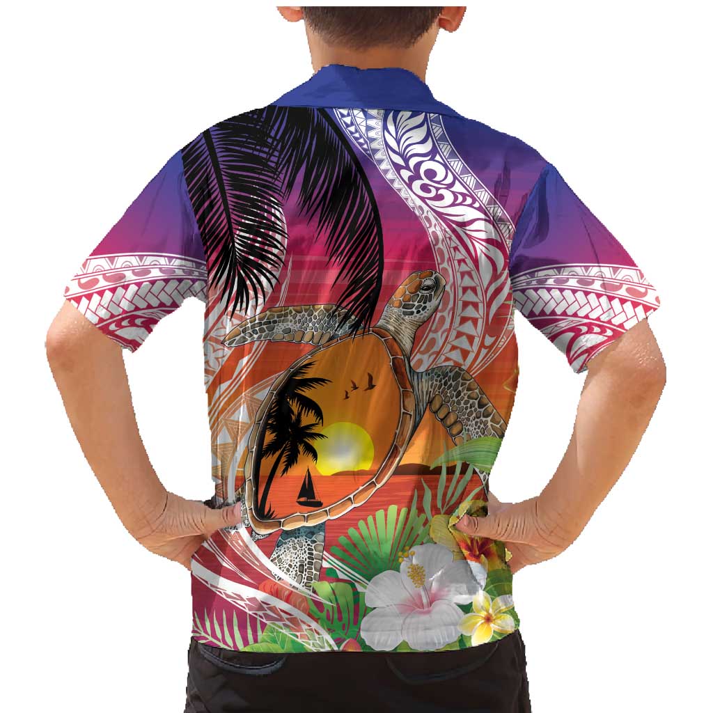 Polynesian Dreamy Turtle Family Matching Mermaid Dress and Hawaiian Shirt Sunset Scenery
