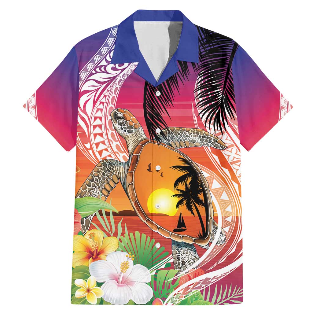 Polynesian Dreamy Turtle Family Matching Mermaid Dress and Hawaiian Shirt Sunset Scenery