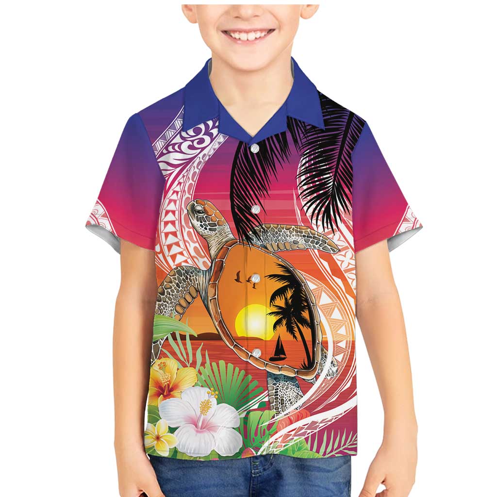 Polynesian Dreamy Turtle Family Matching Mermaid Dress and Hawaiian Shirt Sunset Scenery