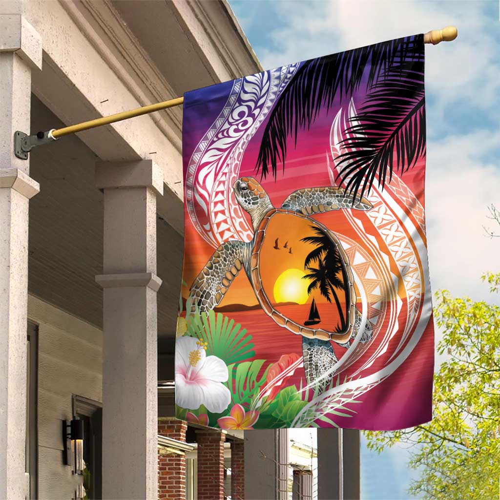 Polynesian Dreamy Turtle Garden Flag Sunset Scenery
