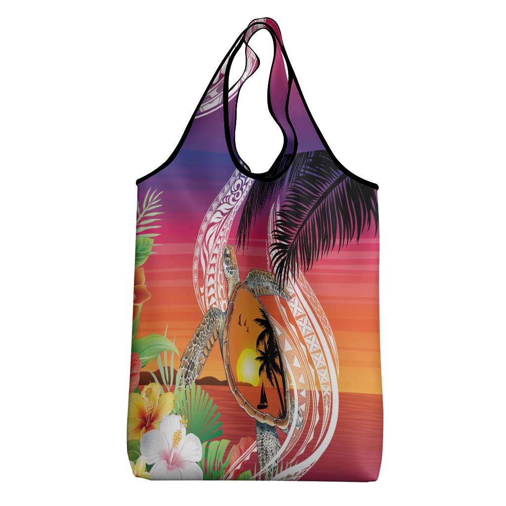 Polynesian Dreamy Turtle Grocery Bag Sunset Scenery